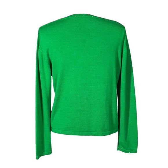 Vintage Berek Christmas Sweater Size Large Green Santa Cowboy Cactus Beaded - Picture 2 of 8